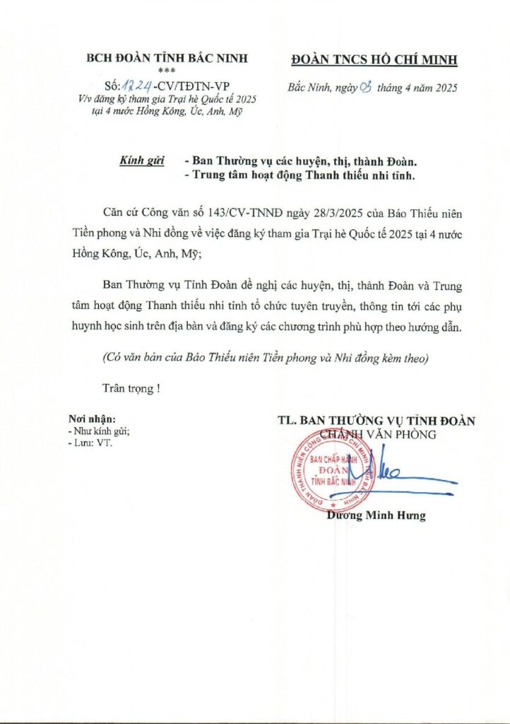 Đăng ký tham gia trại hè Quốc tế 2025 tại 4 nước Hồng Kông, Úc, Anh, Mỹ
