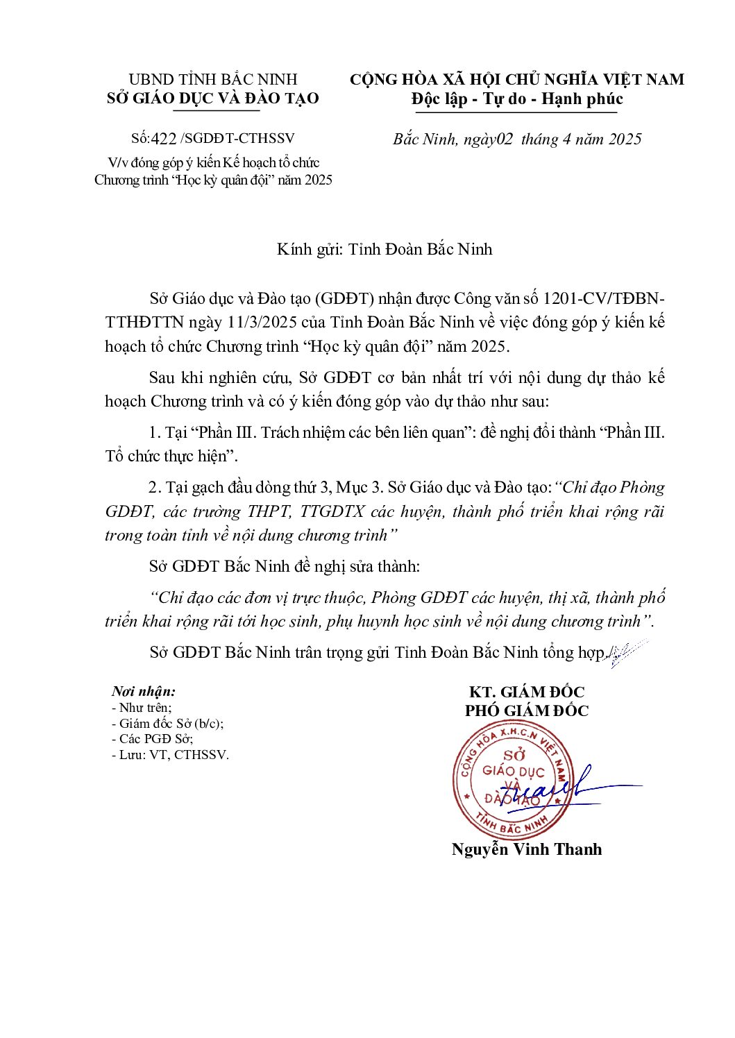 Đóng góp ý kiến Kế hoạch tổ chức Chương trình “Học kỳ trong quân đội” năm 2025